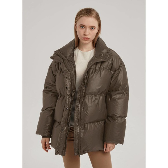 Lit Activewear New High Collar Oversize Loose Down Jacket in Brown Women Size M - Picture 2 of 16